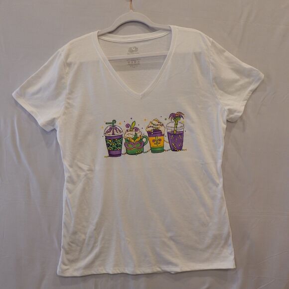 NWOT Mardi Gras Shirt Ladies 2XL Parade Beads Nola 504 New Orleans Coffee Lover - Picture 9 of 10